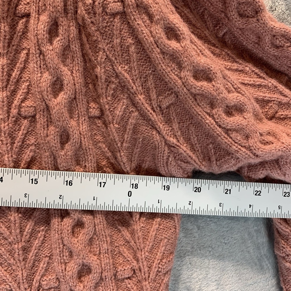 Storia‎ Women's Cardigan Sweater M Cable Knit Bow Tie Front Cropped Pink Puff - Picture 5 of 7